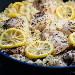 One Pot Lemon Thyme Chicken and Rice - One pot lemon thyme chicken and rice is ready in 30 minutes and filled with flavour. An easy and healthy weeknight meal the whole family will love!